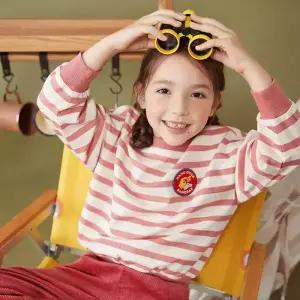 [팬콧키즈] 핸드덕 스트라이프 오버핏 맨투맨(DARK PINK)