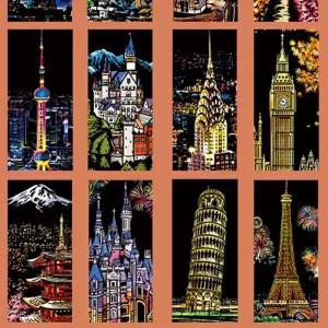 스크래치 책갈피 만들기 12개세트 세계도시 색칠하기 diy 컬러링