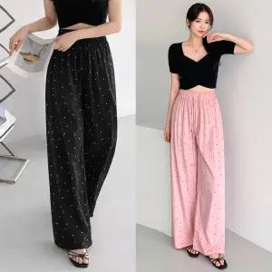 모어 스몰도트 와이드팬츠 3color 여성 밴딩팬츠 땡땡이 패턴 루즈핏 데일리 바지