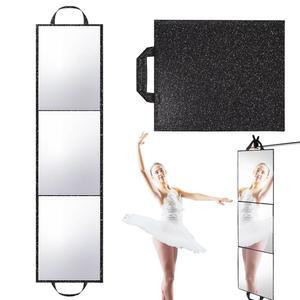 접이식 전신 거울 2-in-1 벽걸이 또는 테이블탑 손잡이 있는 휴대용 여행용 댄스 홈 침실 옷장 무대 메이크업 체크 캠핑 야외용 (47인치 x 12.5인치 3중 접이식)