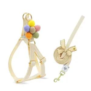 플라워 리본 강아지 하네스 리드줄 외출용 애견 목줄 산책용품