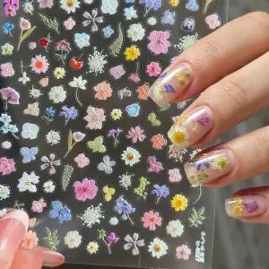 1개 5D 엠보싱 꽃잎 데이지 네일 스티커 봄꽃 화려한 꽃무늬 아트 데칼 셀프 접착 매니큐어 용품