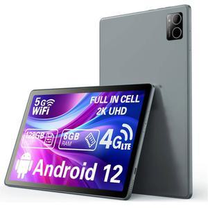 언락 안드로이드 12 태블릿 PC 지원 IPS 10.5인치 셀룰러 통화 Wi-Fi 배터리, 풀 4G 7000mAh 메가 GPS 6GB+128GB, 2000*1200 뷰 블루투스 HD 디스플레이, 전화 태블릿, 5.0 LTE (그레이) 있는 심 슬롯이