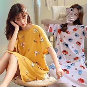 여름잠옷 반팔 원피스잠옷 여성 홈웨어 파자마 여자
