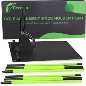 Feroca 업그레이드된 골프 정렬 스틱 홀더와 안티팁 베이스 스윙 플레인 트레이너 전면 언 웨이트 트레이닝