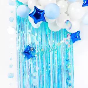 파티 은박 커튼 장식 오로라블루 데코 생일 수술