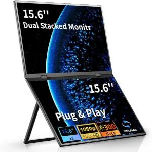 시볼란 듀얼 휴대용 모니터 15.6인치 1080P FHD IPS 접이식 스택형 트리플 노트북 화면 익스텐더 USB-C