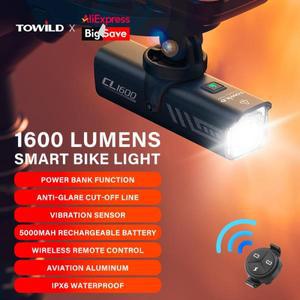 TOWILD CL1600 자전거 라이트 5000mAh 충전식 Led IPX6 알루미늄 전면 램프 MTB 도로 사이클링
