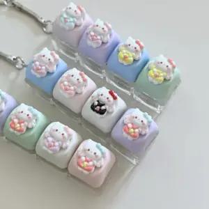 4구 kt 부케 고양이 캐릭터 LED 야광 불빛 키캡 키링 컬러 키보드 자판 딸깍이 클리커