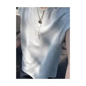 남친 민소매 그레이 헨리넥 트레이닝 나시 여름 패피2