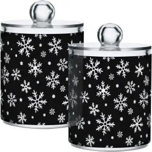 그레데코어 2팩 큐팁 홀더 뚜껑 아크릴 크리스마스 겨울 욕실 용기 배니티 캐니스터 보관용 코튼볼 면봉