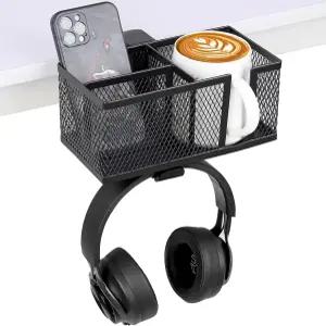 헤드폰 걸이가 있는 다기능 책상 컵 홀더 살롱 의자 침대 옆 또는 테이블용 캐디 정리함 3 in 1 물병 커피