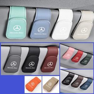 메르세데스 벤츠 호환 C180 C300 W124 W176 GLC CLE CLA AMG용 자동차 선바이저 안경걸이 가죽 보관 홀더