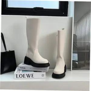 여성 가보시 옆지퍼 롱부츠4fY 롱기장부츠 둥근코 통굽 천연소가죽