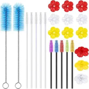 38개 3사이즈 벌새 모이통 청소 브러시 미니 나일론 튜브 꽃 16송이 포함 새 교체 부품 병 먹이 구멍 더블