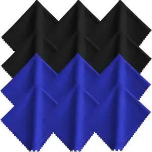 Xthel 극세사 안경 청소용 천 - 12팩 블랙 6개 블루 7x6인치 개별 포장 재사용 가능 보푸라기 없는 휴대폰