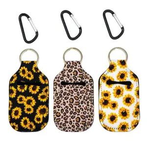 파티 걸 킴 손 소독제 홀더 - 여행용 사이즈 열쇠고리 카라비너 클립 해바라기 레오파드로 쉽게 부착 가능