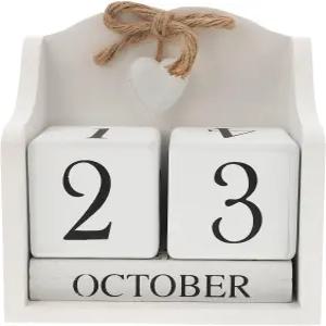 가정용 및 사무실용 ULTNICE 나무 영구 달력 장식 블록 화이트 마감 이상적인 사진 소품 책상 액세서리(5.7