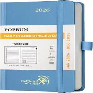 POPRUN 2026 일일 플래너 원 페이지 하루 A6 사이즈 캘린더(4.25인치 x 6.25인치) - 하드커버 월간 탭 포켓
