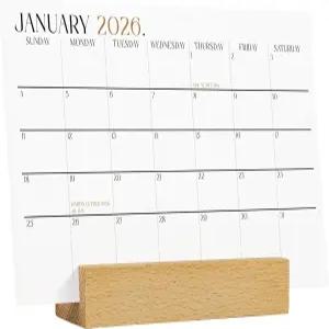 카르토 2026-2027 탁상용 달력 - 나무 스탠드가 있는 2년 사무실 또는 가정용 4x6 인치 월 비치 보호