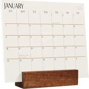 카르토 2026-2027 탁상용 달력 - 나무 스탠드가 있는 2년 사무실 또는 가정용 4x6 인치 월 사펠 베이지