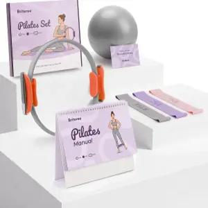 가정용 브리트리 필라테스 키트 - 3겹 강화 링 폭발 방지 운동 볼 3가지 저항 밴드 및 일러스트 캘린더