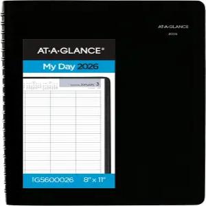 AT-A-GLANCE 2026 약속 북 플래너 데일리 4인 그룹 8 x 11 대형 분기별 데이마인드 블랙 G5600026