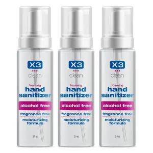 X3 깨끗한 거품 손 소독제 무알코올 및 무향 99.9 세균 제거 보습 포뮬러 여행용 사이즈 2.5온스(3팩)