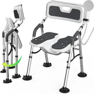 노인 및 장애인을 위한 접이식 샤워 의자 U자형 좌석 팔과 등이 있는 실내 휴대용 목욕 여성용 핸디캡 조절