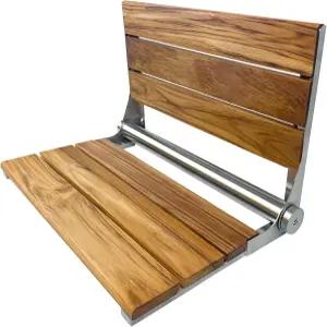 등이 있는 티크 샤워 시트 벤치 - 벽걸이 접이식 노인용 방수 목욕 의자 304 스테인리스 스틸 300파운드