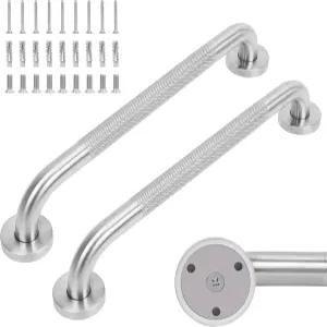 널드 그립이 있는 16인치 브러시드 실버 스테인리스 스틸 그랩 바 견고하고 안정적인 핸디캡 공간 절약형