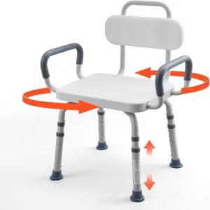 팔과 등이 있는 VEVOR 회전 샤워 의자 내부 샤워실 및 욕조용 400파운드 헤비 듀티 벤치 시트 성인 노인