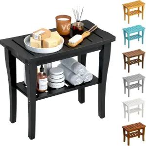 보관 선반이 있는 오리돔 대나무 샤워 벤치 의자 방수 스파 목욕 시트 내부용 실내 또는 실외용 욕실 블랙