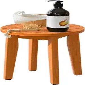 KISENG 원형 16인치 대나무 방수 샤워 욕실 의자 듀티 나무 목욕 코너 면도 다리 벤치 시트 허니 XL