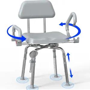 팔과 등이 있는 프로트래버스 회전 샤워 의자 미끄럼 방지 디자인 노인 및 장애인용 벨트 조절 가능한 높이