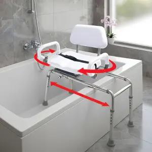 회전 시트가 있는 플래티넘 헬스 캐러셀 슬라이딩 샤워 의자 이송 벤치(흰색)