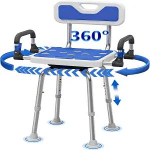 노인 장애인 또는 비만 성인을 위한 헤비 듀티 500파운드 회전 샤워 의자와 팔과 안쪽 부스용 등받이 벤치