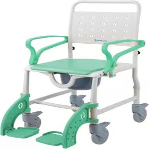 샤오슈너 4 in 1 노인 및 장애인용 롤링 샤워 의자 버킷 안전 잠금 휠이 있는 휠체어 침대 옆 모드 패딩