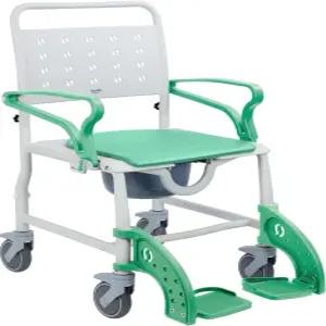 노인 및 장애인을 위한 바퀴가 달린 Soids 4-in-1 샤워 모드 의자 패딩 롤링 변기 침대 옆 욕실용 잠금