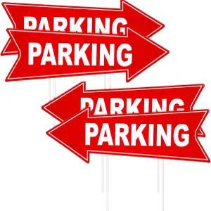 바리닷 4개 주차 표지판과 스테이크 방향 화살표 말뚝 17 x 6인치 행사 빨간색과 흰색 야드 주름진