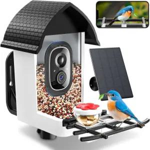 카메라가 장착된 스마트 버드 피더 - 2K HD 라이브 뷰 자동 캡처 및 AI로 10 000종 이상의 2.4G WiFi 야외