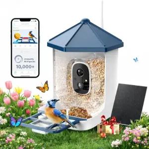 카메라 태양광 전원이 장착된 리완 버드 피더 1년간의 체험형 AI 식별 2K 라이브 비디오 스마트 무선 야외