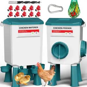 DEZHXHE 치킨 피더 및 워터러 세트 1.9 갤런/17.7 파운드 자동 병아리 오리 메추라기 협동조합 사용 시
