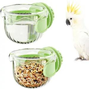 앵무새 모이통 세트 - 새장용 2피스 매달린 코카티엘 러브버드 마코 및 기타 애완용 새(녹색)에 적합합니다