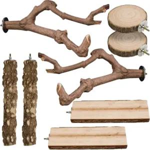 EELAO 8pcs 브릿지 농어 새장 액세서리 2 천연 포도 스틱 발 갈기 포크 6 앵무새 스탠드 새 장난감