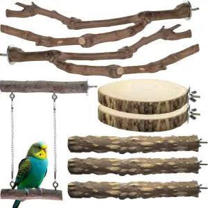 CAMATET 8pcs 케이지용 내추럴 버드 퍼치 잉꼬/코카티엘용 5.9인치 소형 우드 새 스틱 브랜치 앵무새