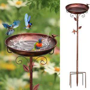 야외용 그레코민 메탈 버드 배스 2개의 데코 폴 위의 벌새 볼 스패로우 38.5인치 높이의 가든 야드