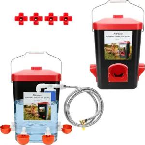 FMATOZ 3갤런 및 26파운드 자동 닭고기 공급기 급수기 세트 4개의 유두 음용기와 함께 폐기물이 없는