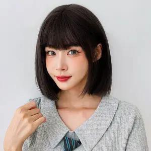 [골드스마일]일자컷 단발 통가발 다크브라운 단발머리통가발 앞머