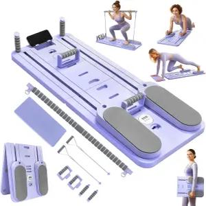 홈 운동을 위한 필라테스 보드 - 업그레이드된 접이식 리포머 세트 저항 밴드가 있는 휴대용 기계 Ab 휠 및